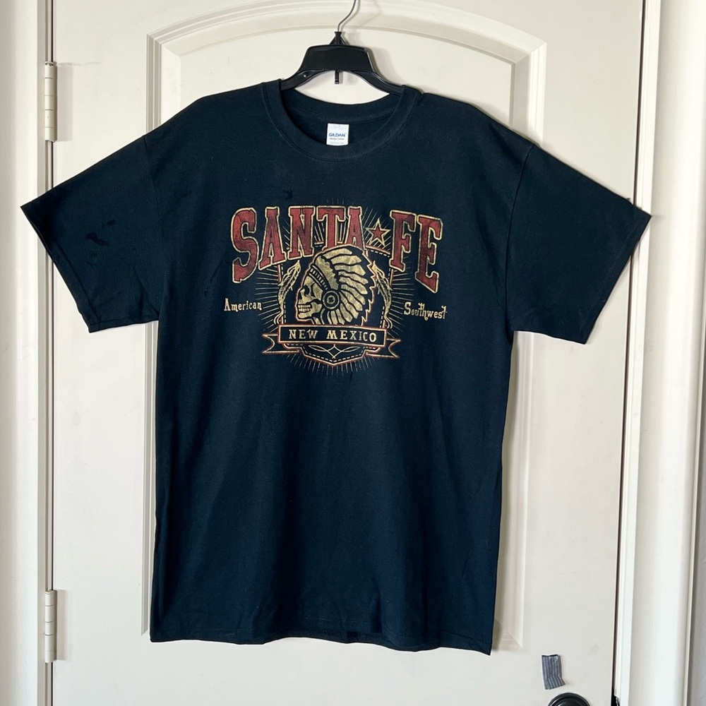 Vintage Santa Fe New Mexico T Shirt Large Black Skull Southwest Graphic Tee Men